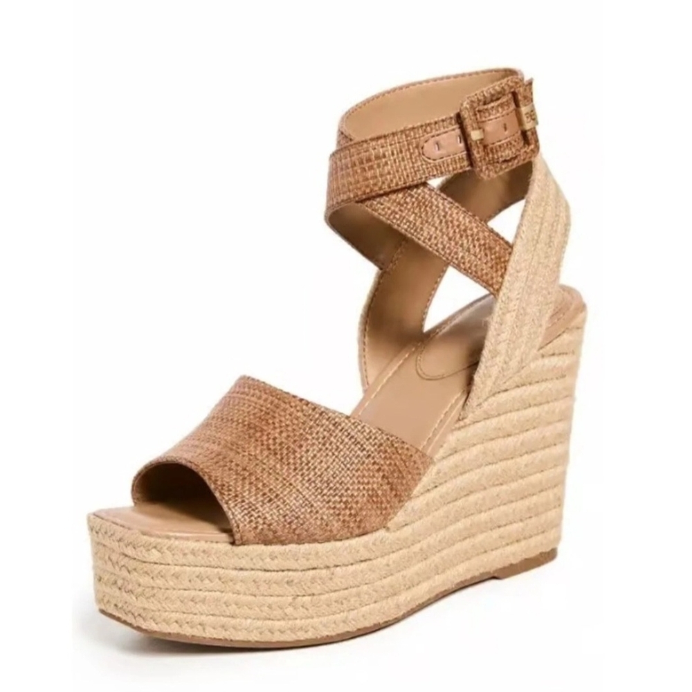 Nwot Sam Edelman Tan Wedge Sandals with Ankle Strap and Platform